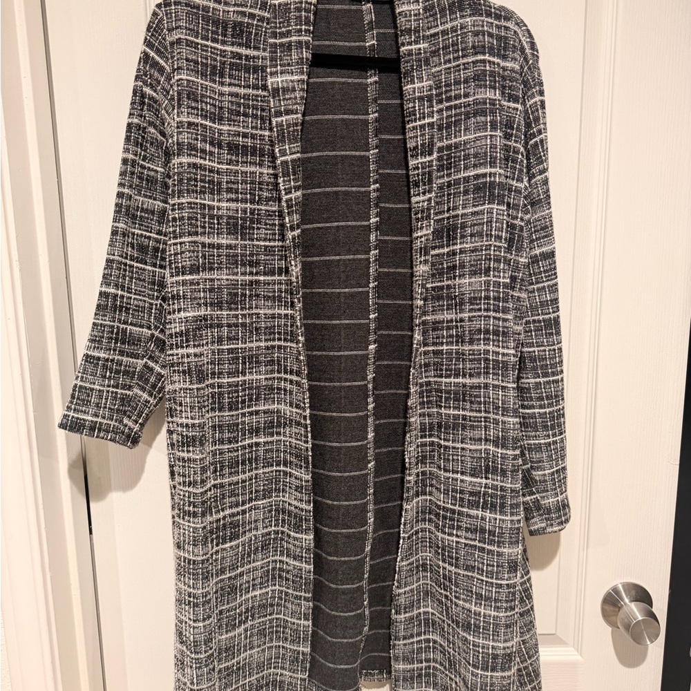 Zara Black and White Plaid Open Front Coat